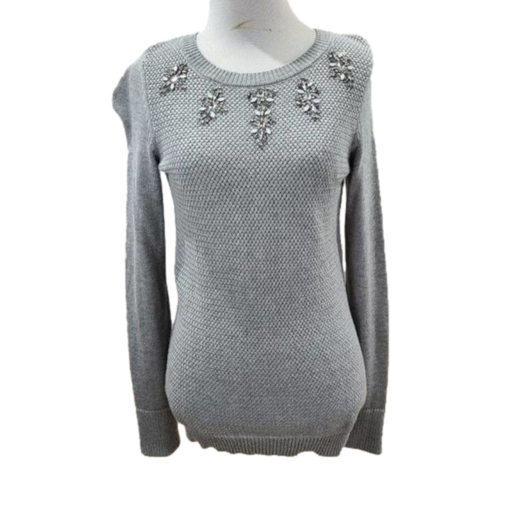 The Limited Gray Knitted sweater with jeweled neck